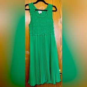 Maxx Studio Specialty Products Smocked Dress with Pleated Skirt in Green